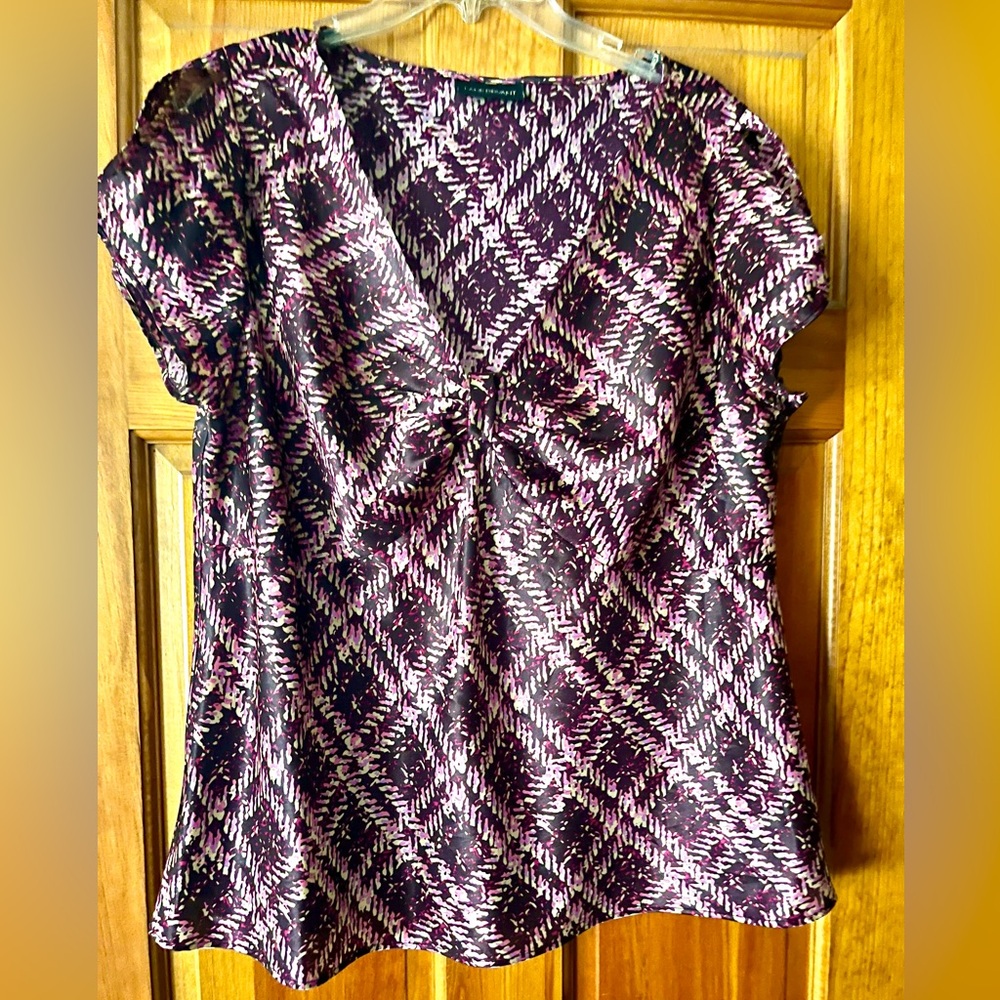 Lane Bryant Purple Ruched Short Sleeve Blouse